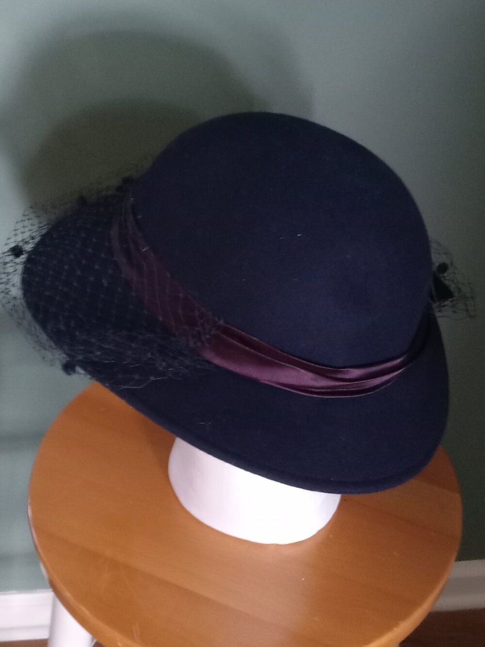 Veiled/Ribboned Navy Wool "Church Hat" by Michael Howard - Picture 5 of 10